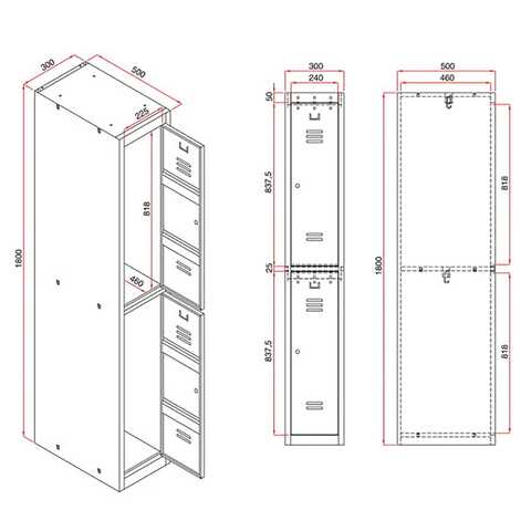 Klädskåp Click 2-dörr x 4 modul Mörkgrå 1800x1200x500mm